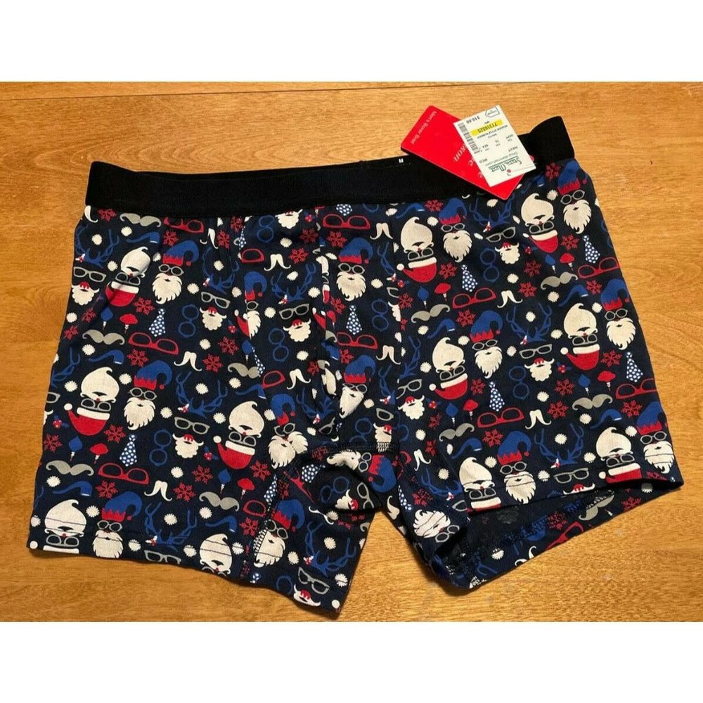 Stein Mart Boxer Brief Mens Medium Navy Santa Christmas Holiday Print Underwear
